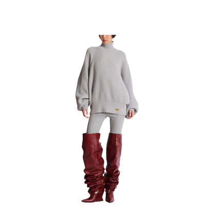 High-neck Ribbed Knitted Sweater Grey