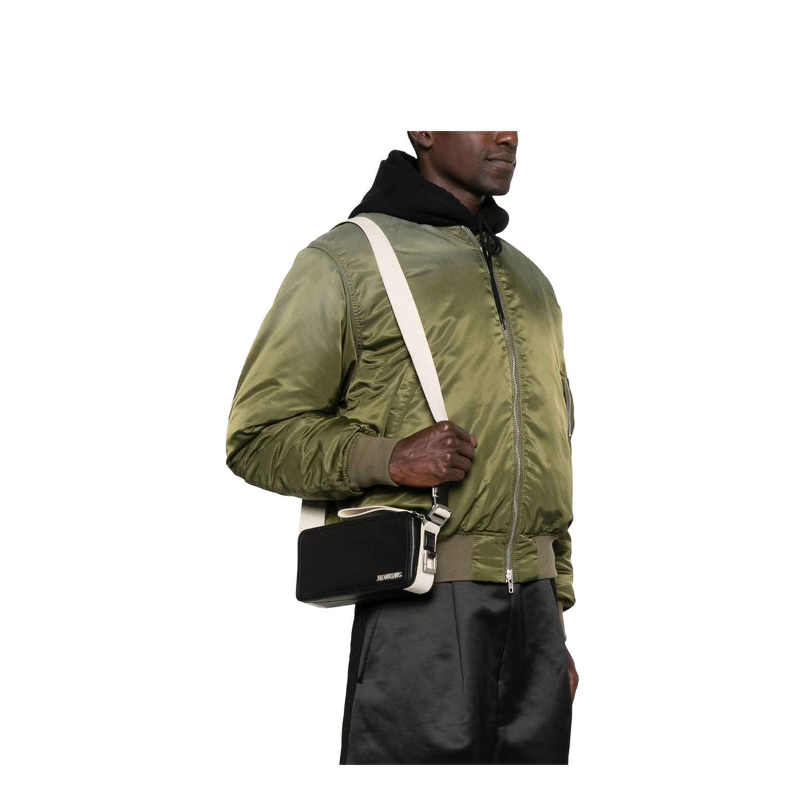 Black Calf Leather Zip Fastening Bag