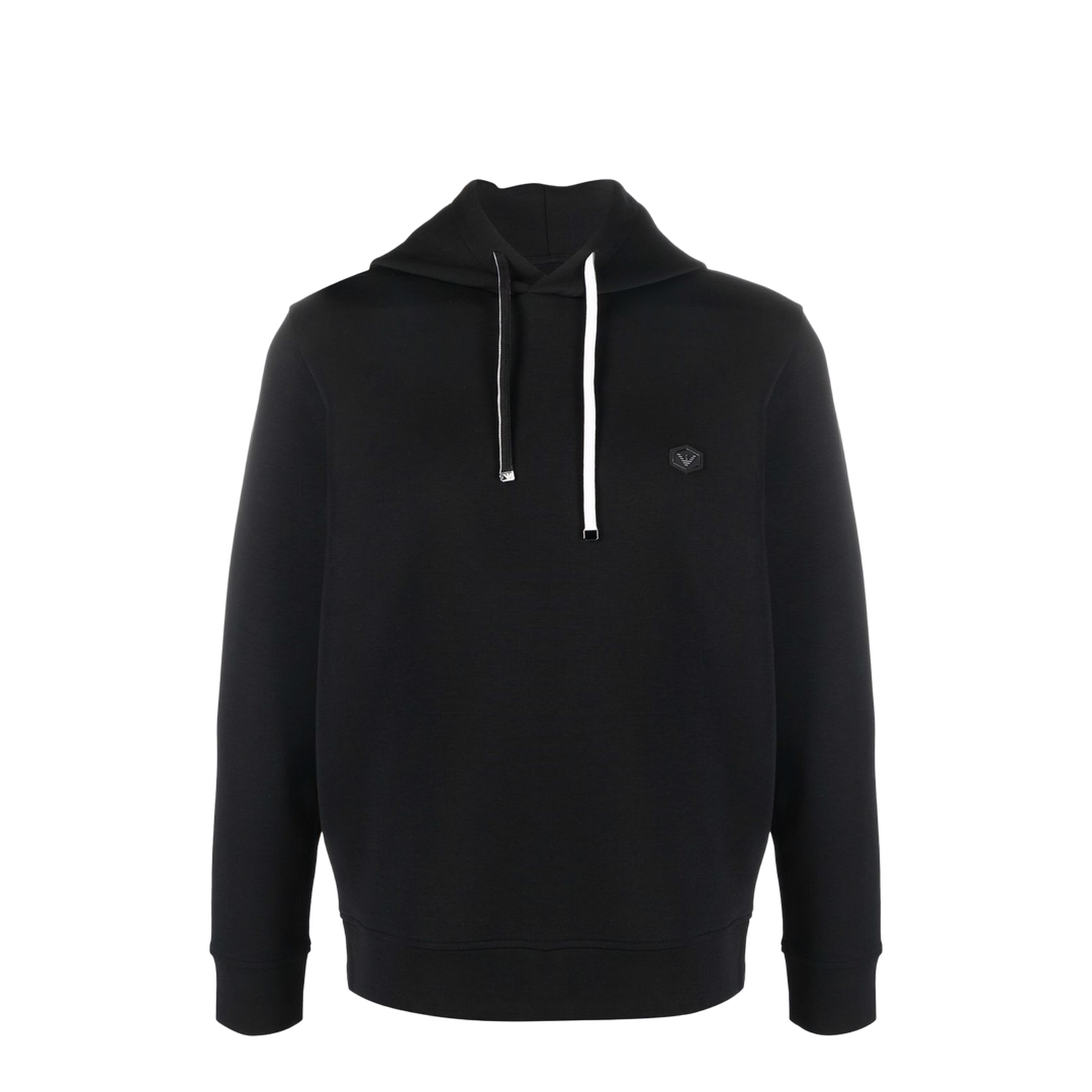 Black Cotton-Blend Long-Sleeved Logo Patch Hoodie
