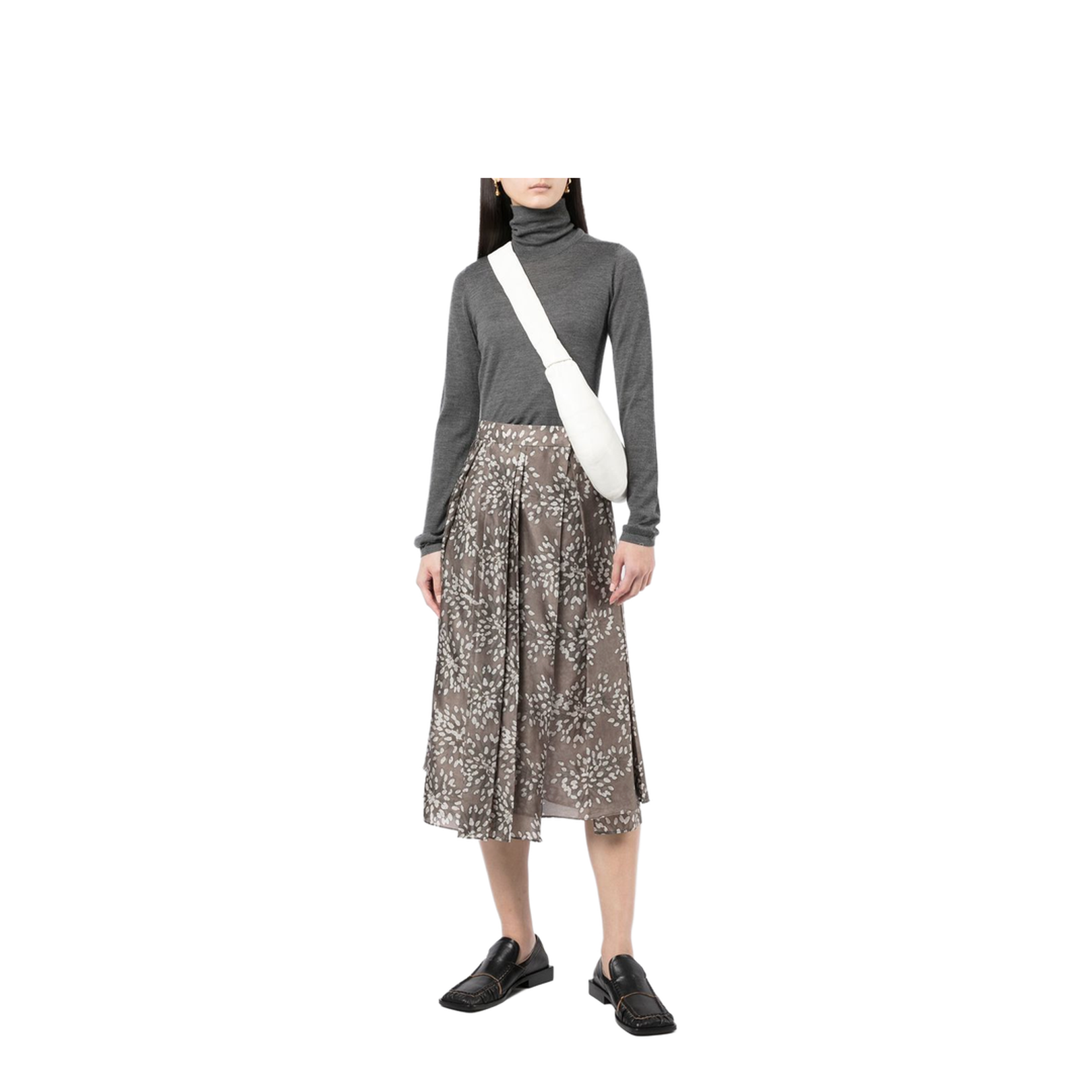 Anthracite Grey Cashmere-Silk Blend Knitted Roll Neck Long Sleeves