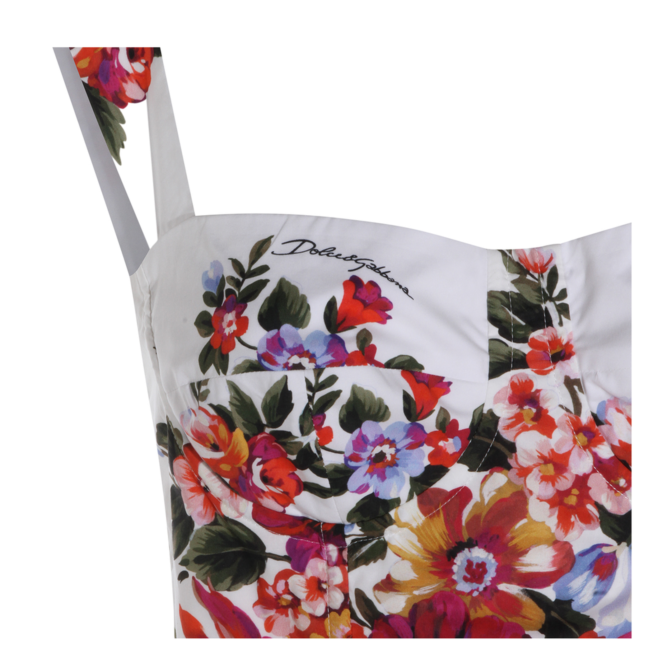 Flower Bouquet-Print Cotton Midi Dress