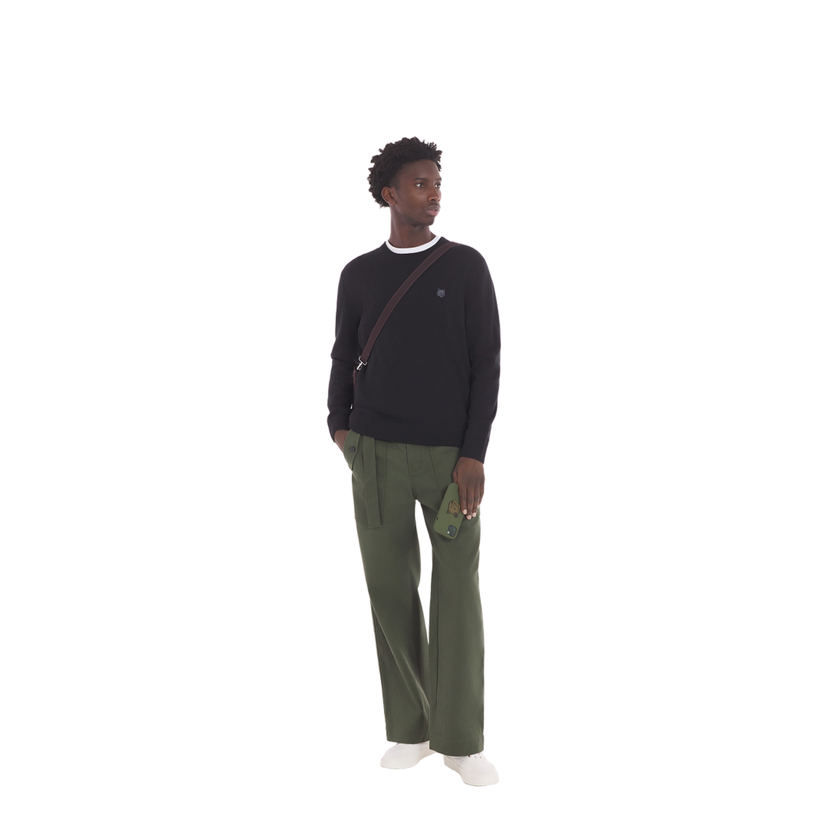 Black Crewneck Sweatshirt with Logo Application