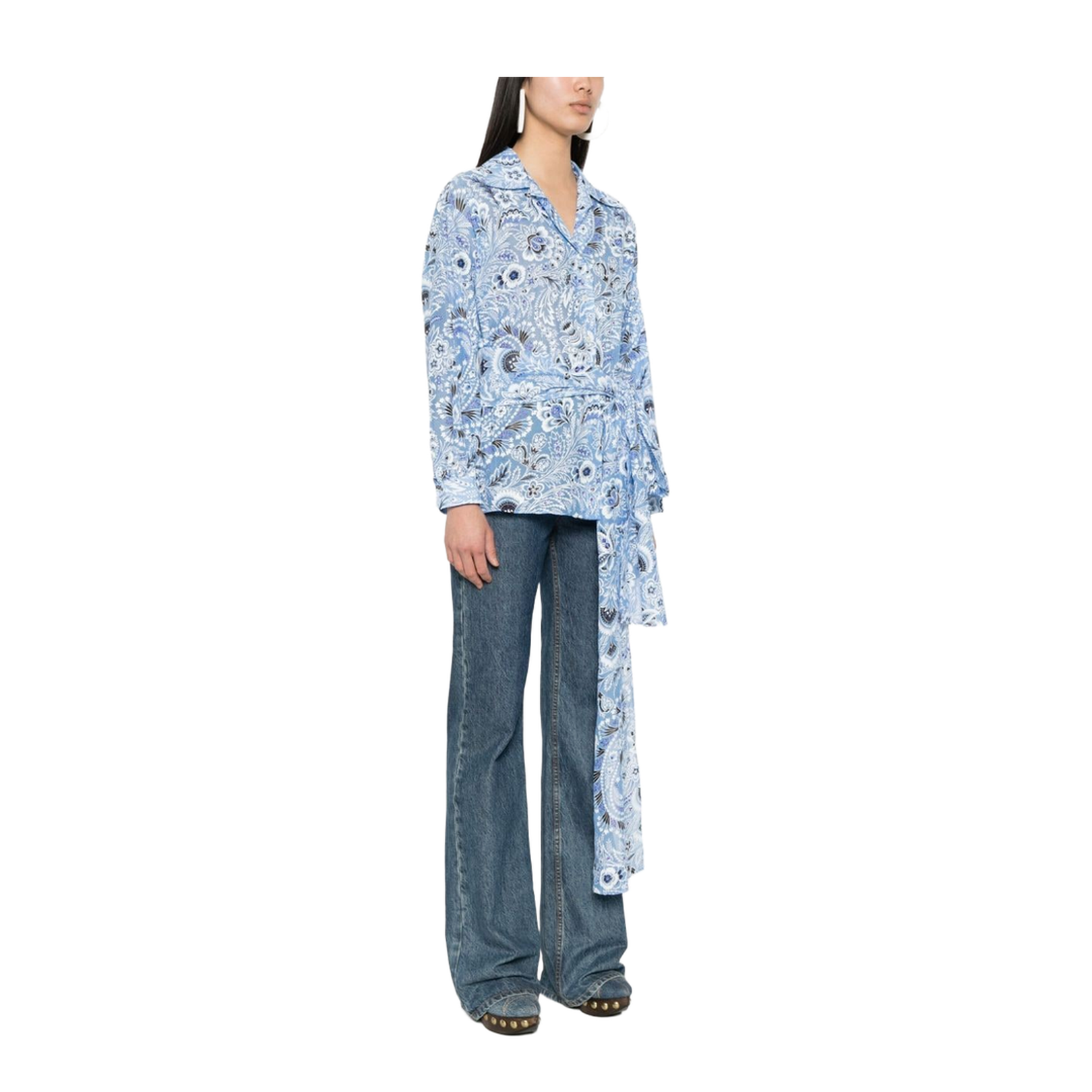 Silk-Cotton Blend Floral Print Shirt - Blue