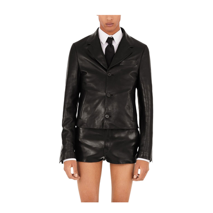Slim-Cut Single-Breasted Leather Blazer