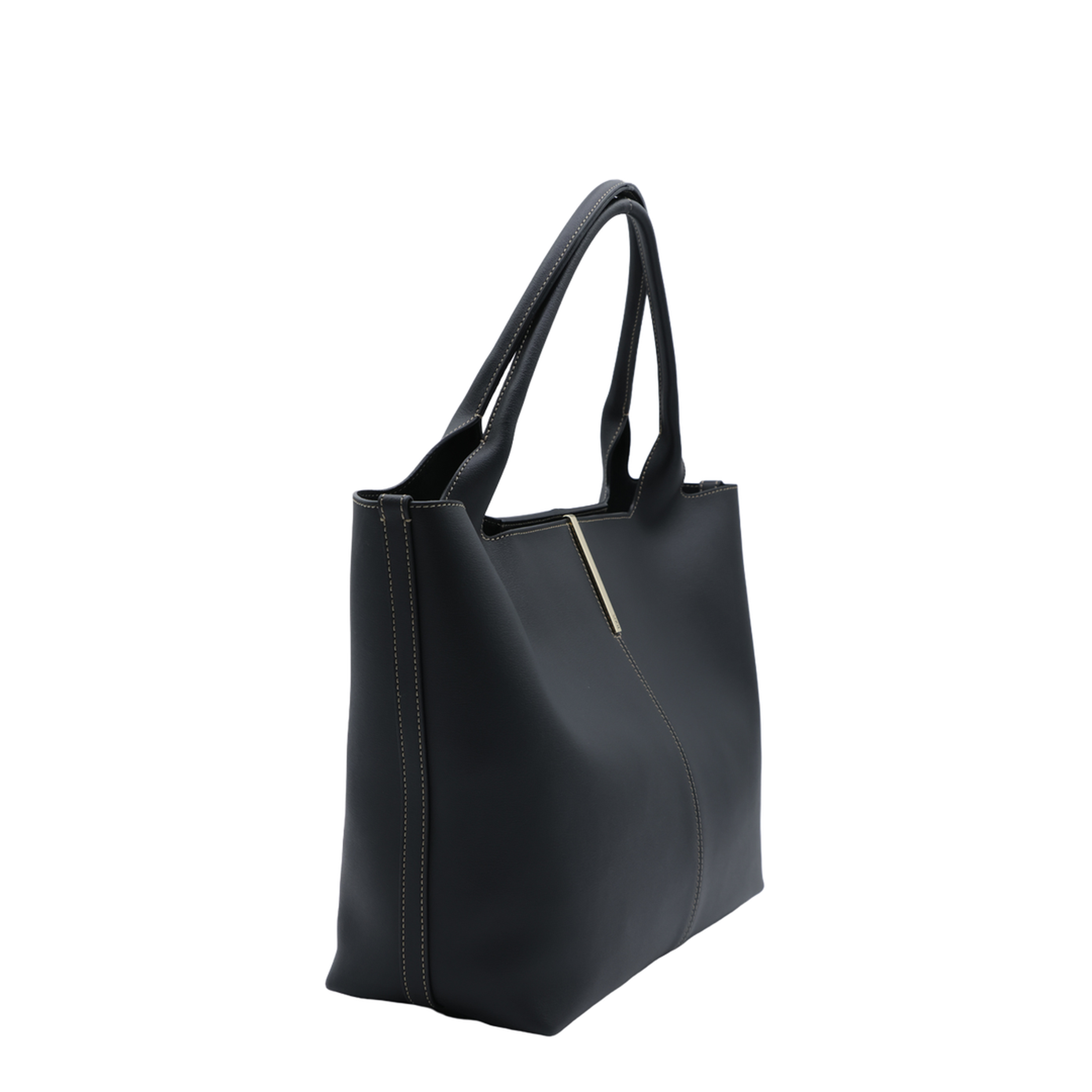 Medium Small Calfskin Shopping Bag - Black
