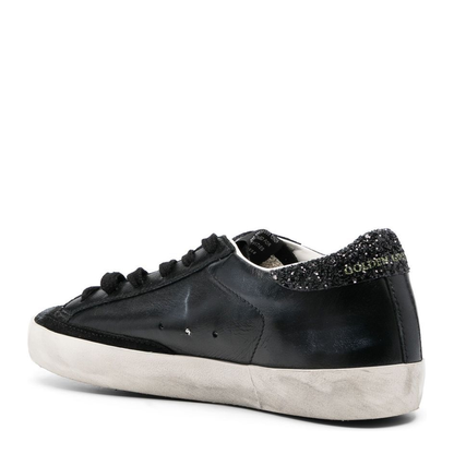Super-Star in Black Nappa with Black Star and Glitter Heel Tab