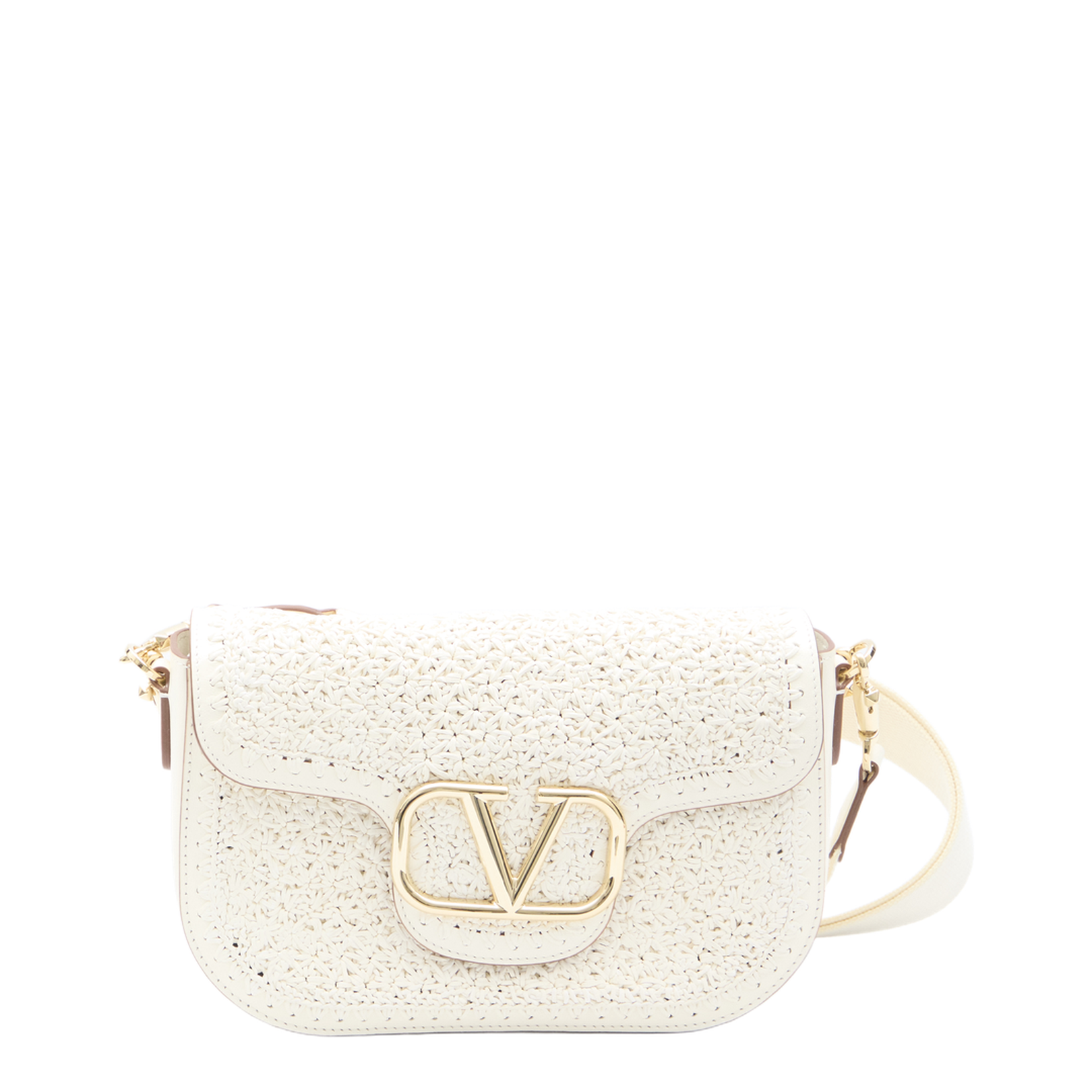 Ivory Raffia and Leather VLogo Handbag