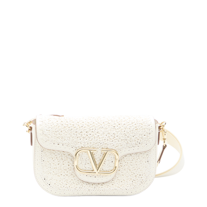 Ivory Raffia and Leather VLogo Handbag