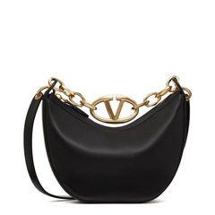 VLogo Lambskin Hobo Bag - Black