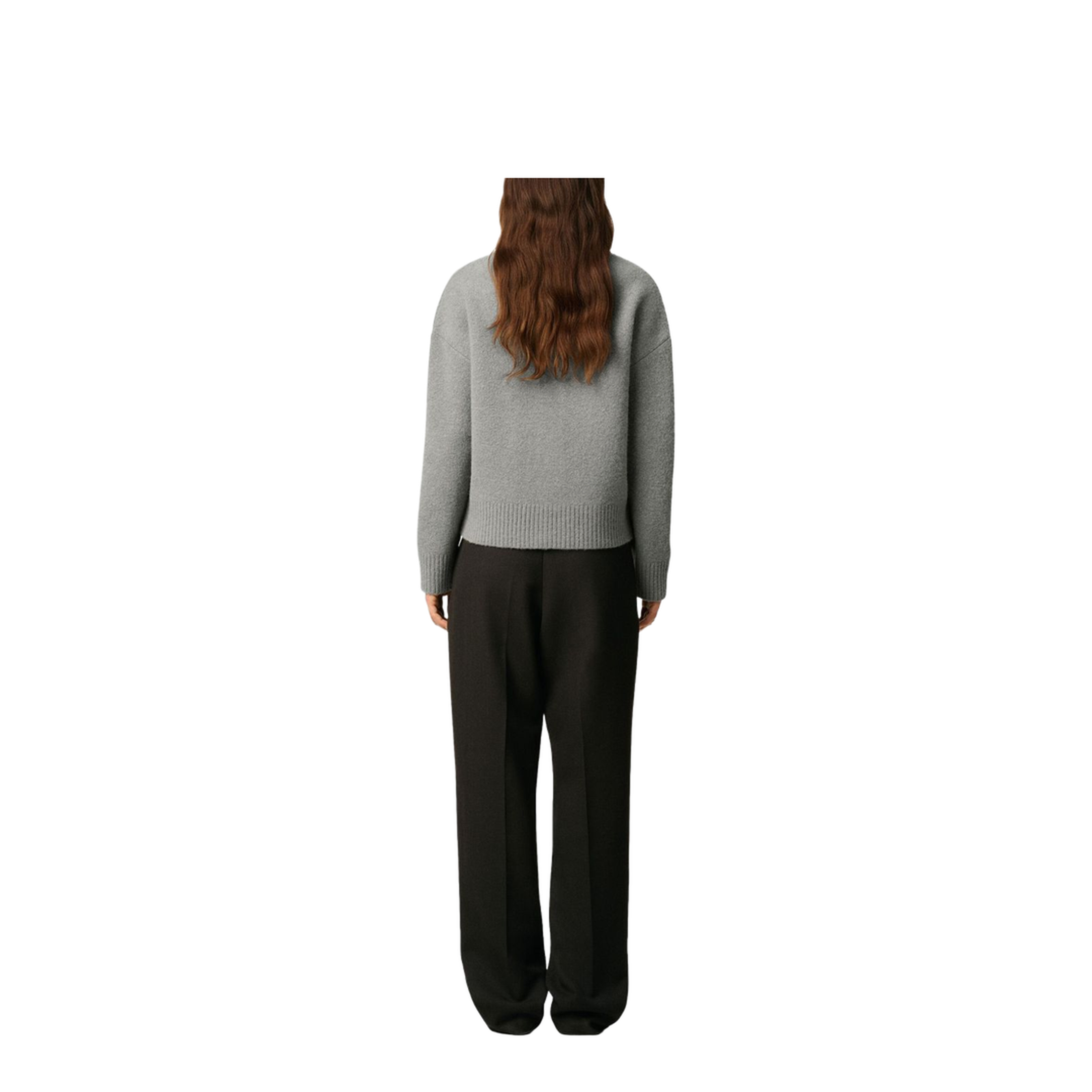 Grey Wool Cardigan Front-Button V-Neck