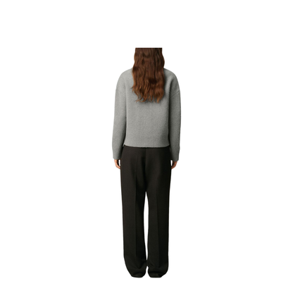 Grey Wool Cardigan Front-Button V-Neck