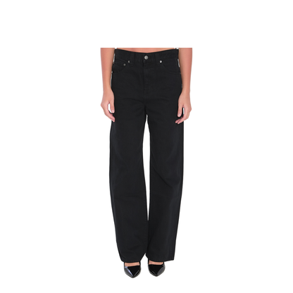 Black Cotton Five-Pocket Design Straight Leg Pants