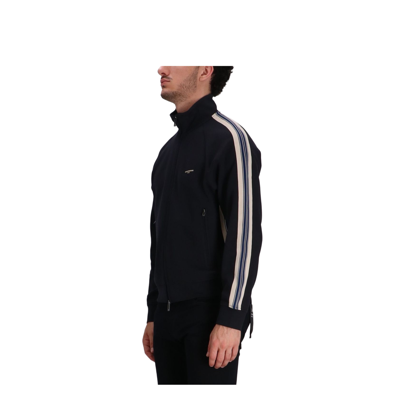 Full-Zip Sweatshirt in Jersey with Contrasting Bands