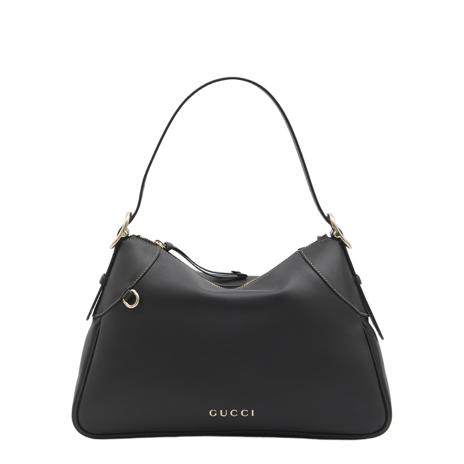 GG Emblem Medium Leather Bucket Bag - Black