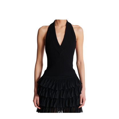 Cable-knit halterneck top