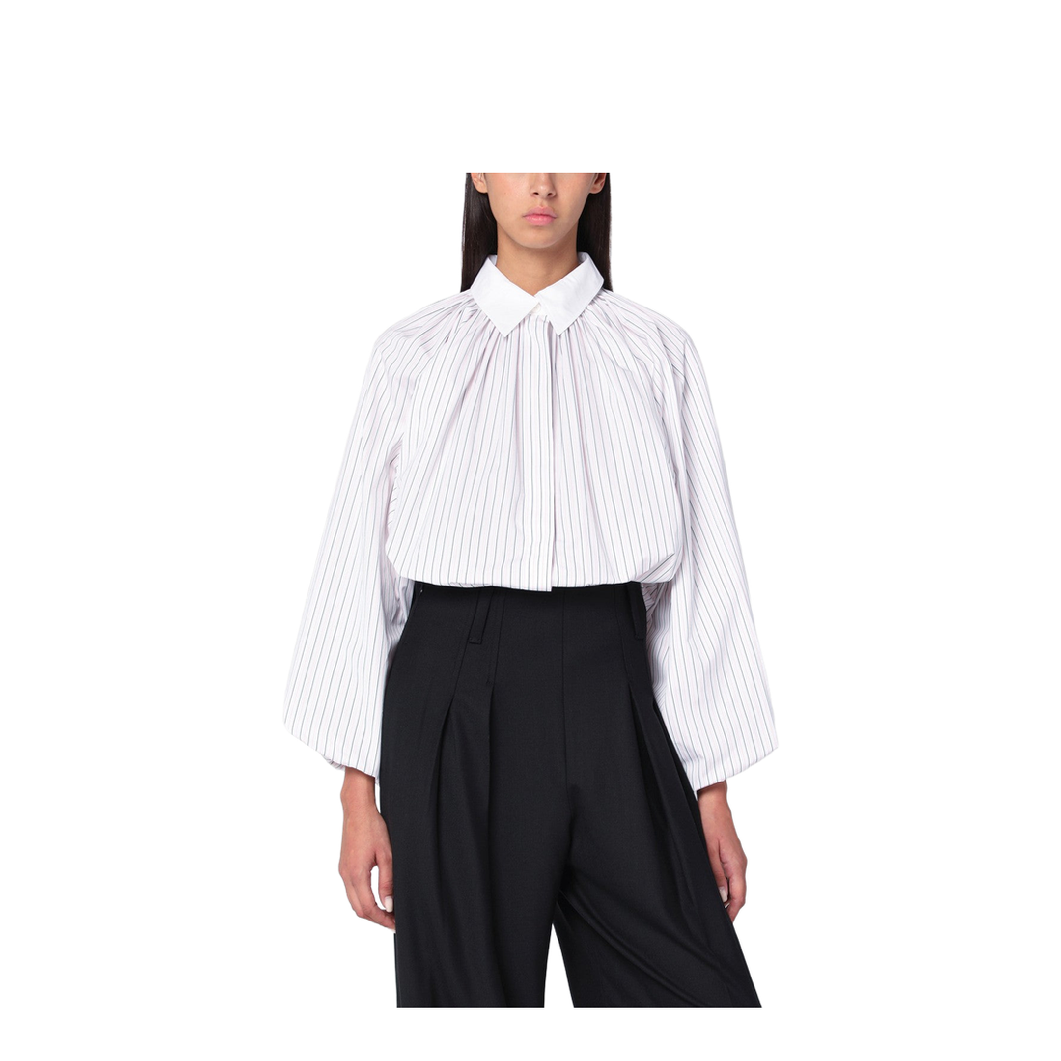 Striped Balloon-Sleeve Shirt