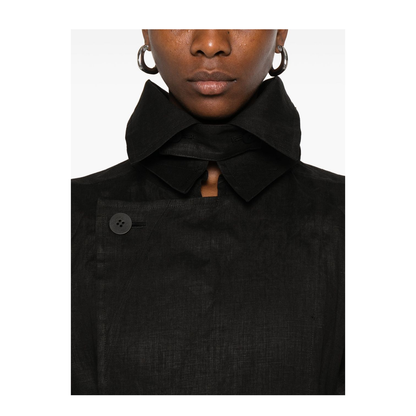 Black Double-Breasted Button Fastening Detachable Waist Belt