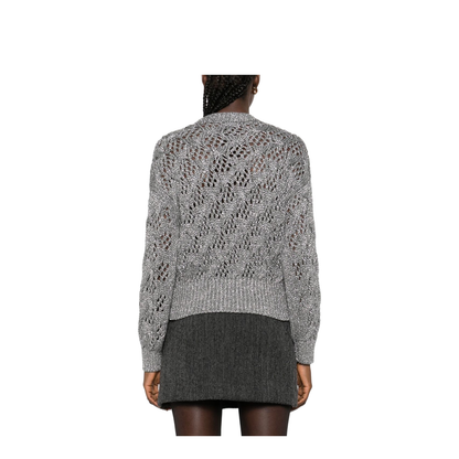 Open-Knit Crewneck Jumper in Grey