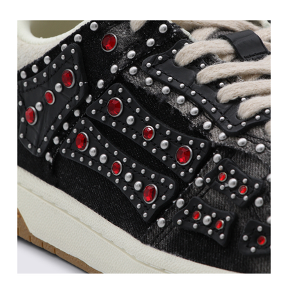 Skel Top Black Sneaker With Beads And Crystals