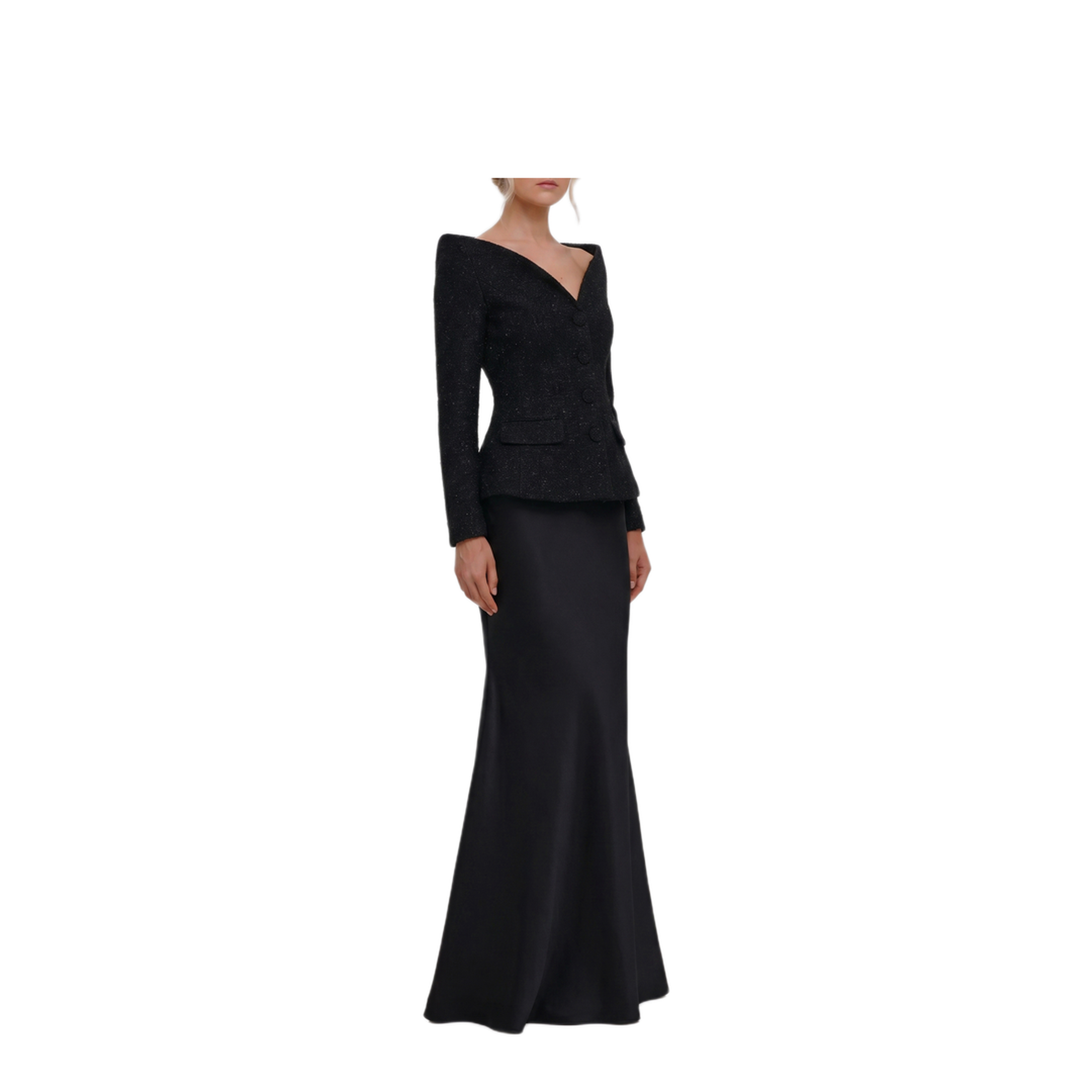 MAYFEYR - Self Portrait - Metallic Boucl 6 Satin Maxi Dress - AW26-057XAB
