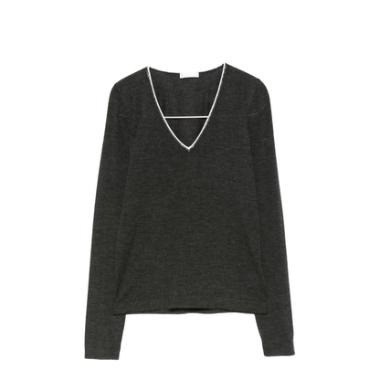 Grey V-Neck Long Sleeve Sweater