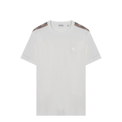 White T-shirt with Check-patterned Stripe