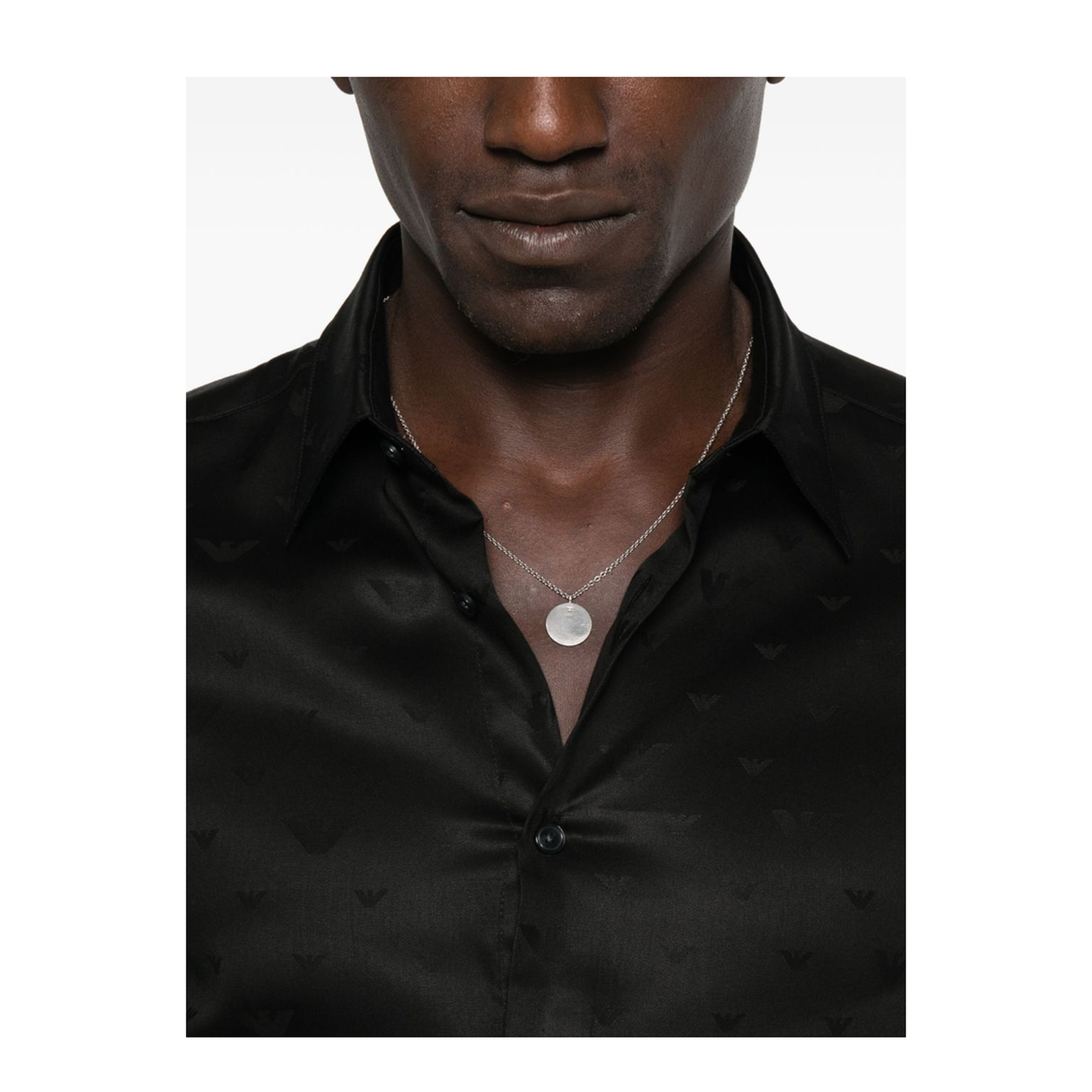 Black Long Sleeves Embossed Eagle Motif Shirt