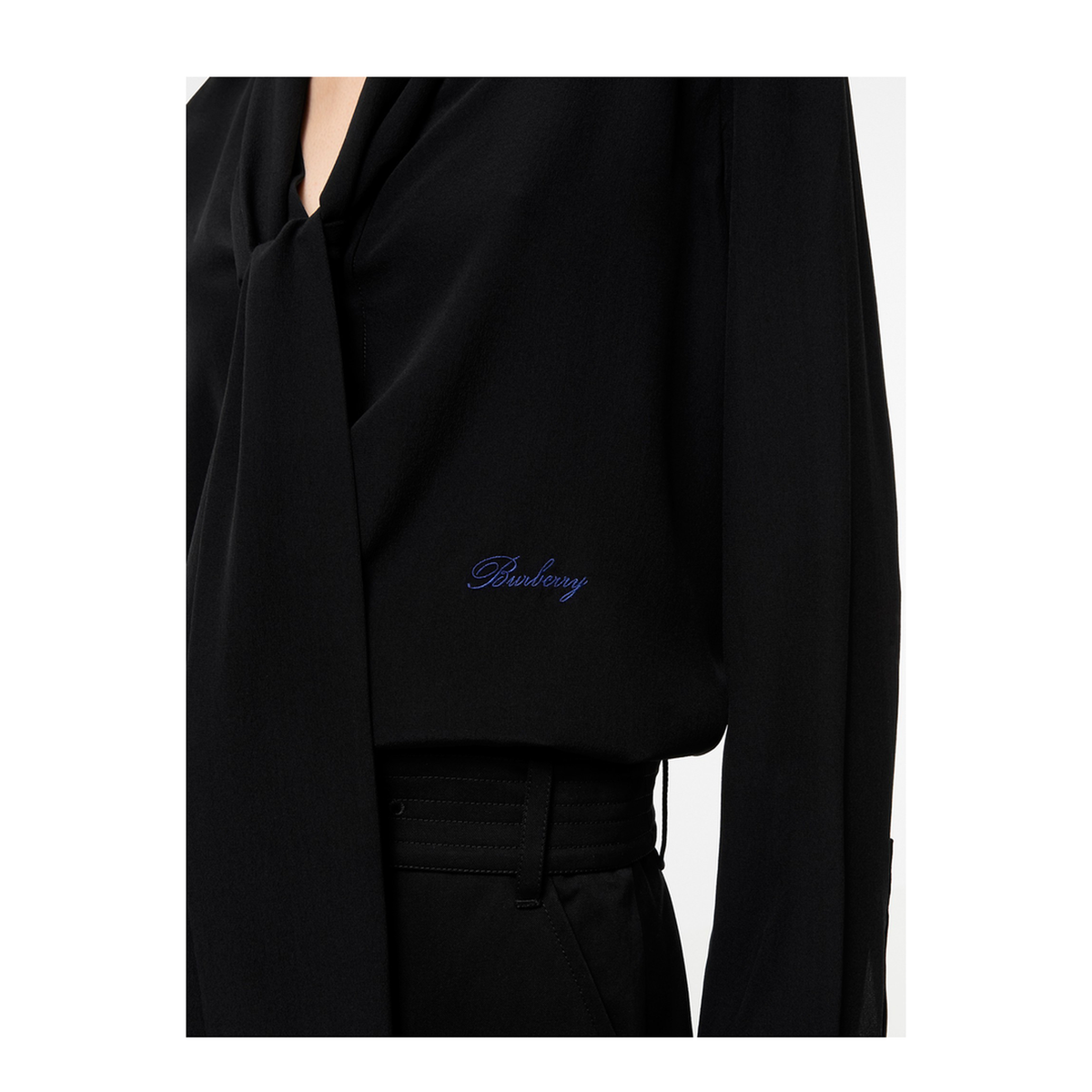 Silk Blouse With Embroidered Logo And Scarf Detail