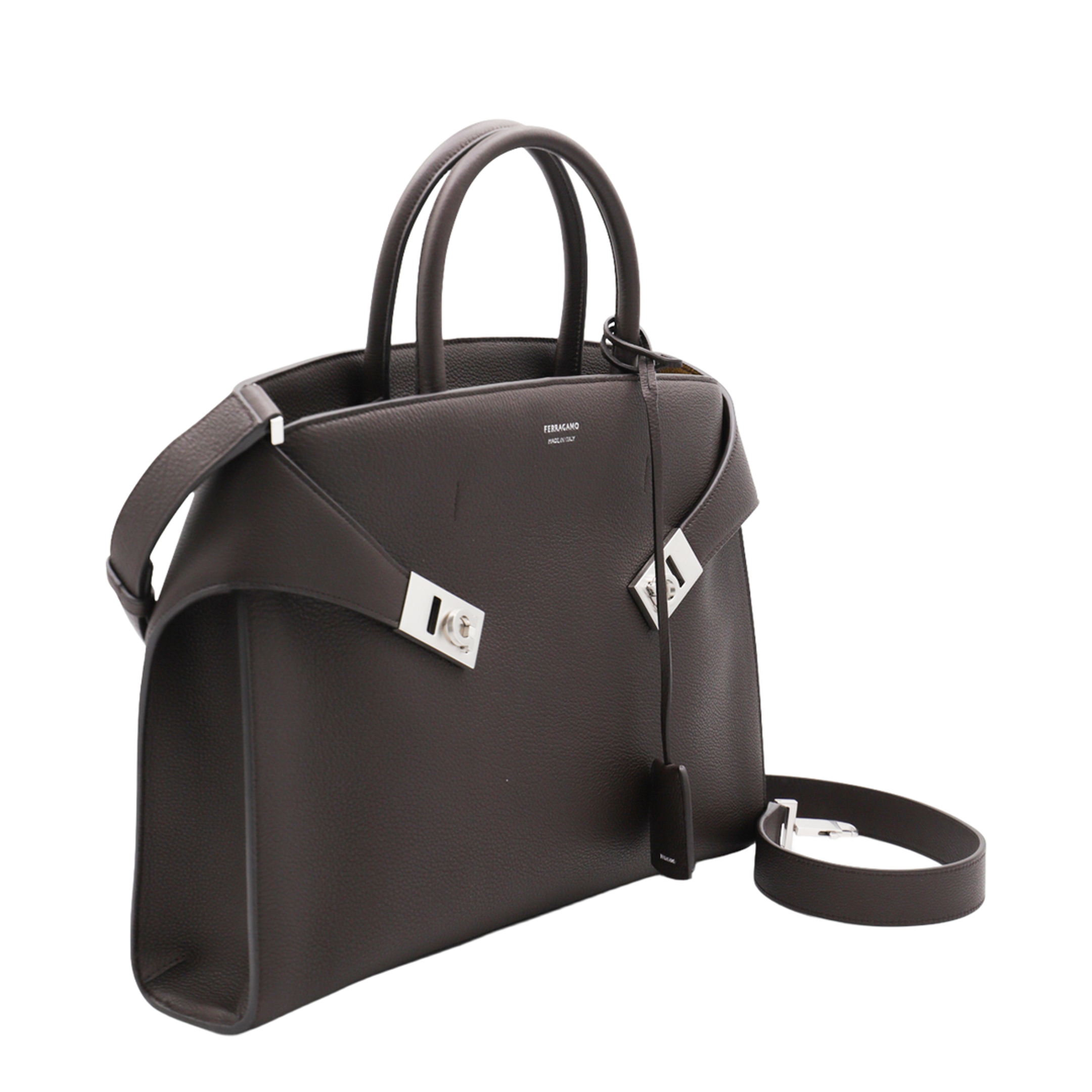 Dark Brown Leather Hug Top Handle Bag