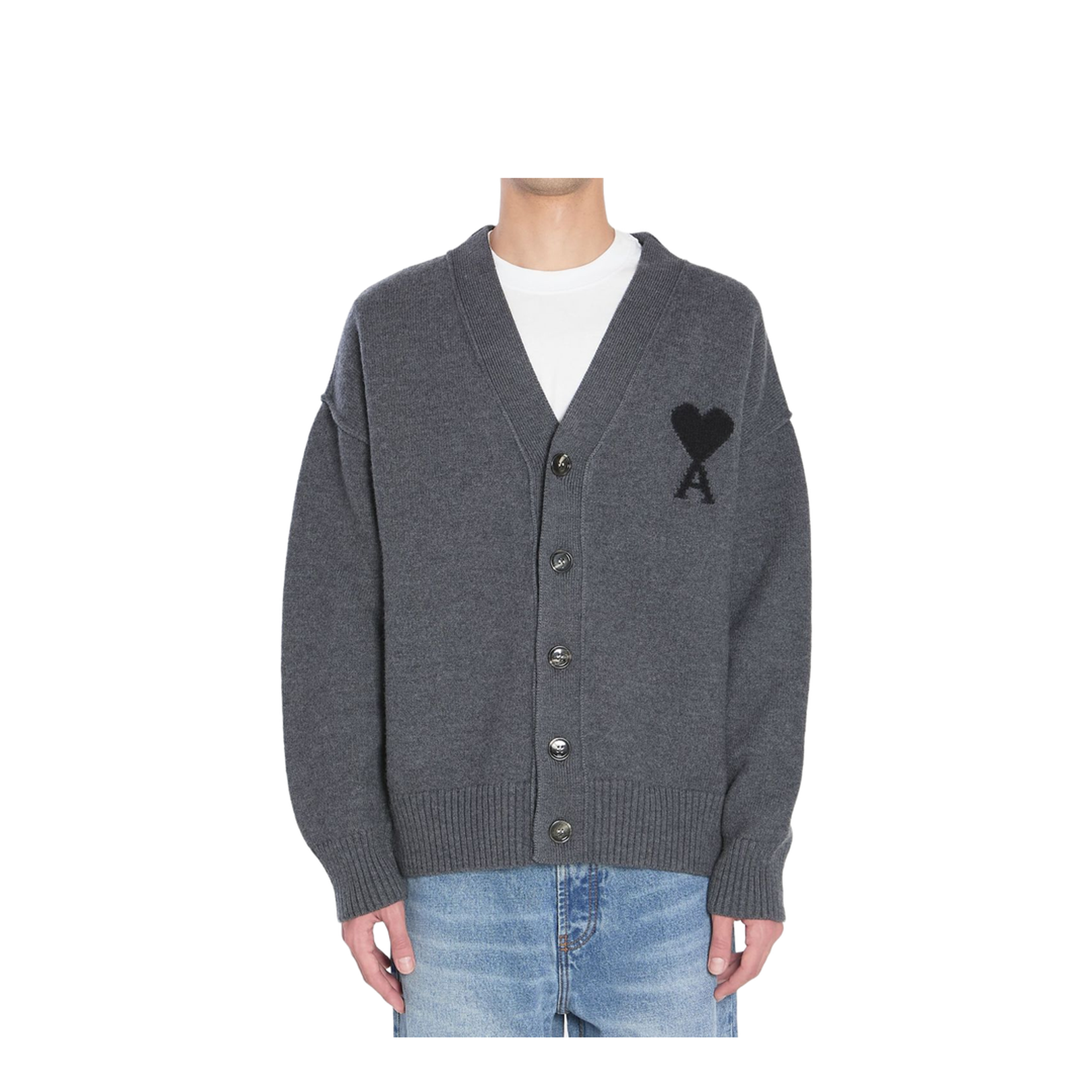 Dark Grey Felted Wool Button Front Closure