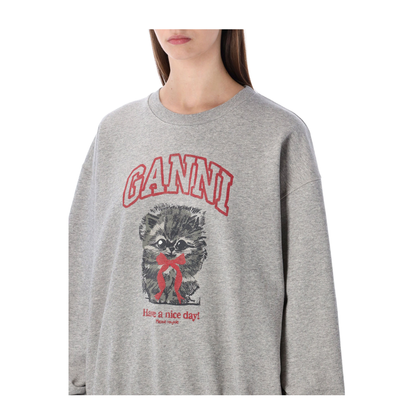 Grey Kitty Sweatshirt with Logo Print