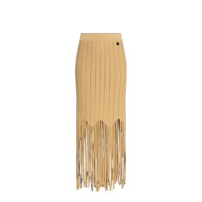 Fringed Midi Skirt Beige