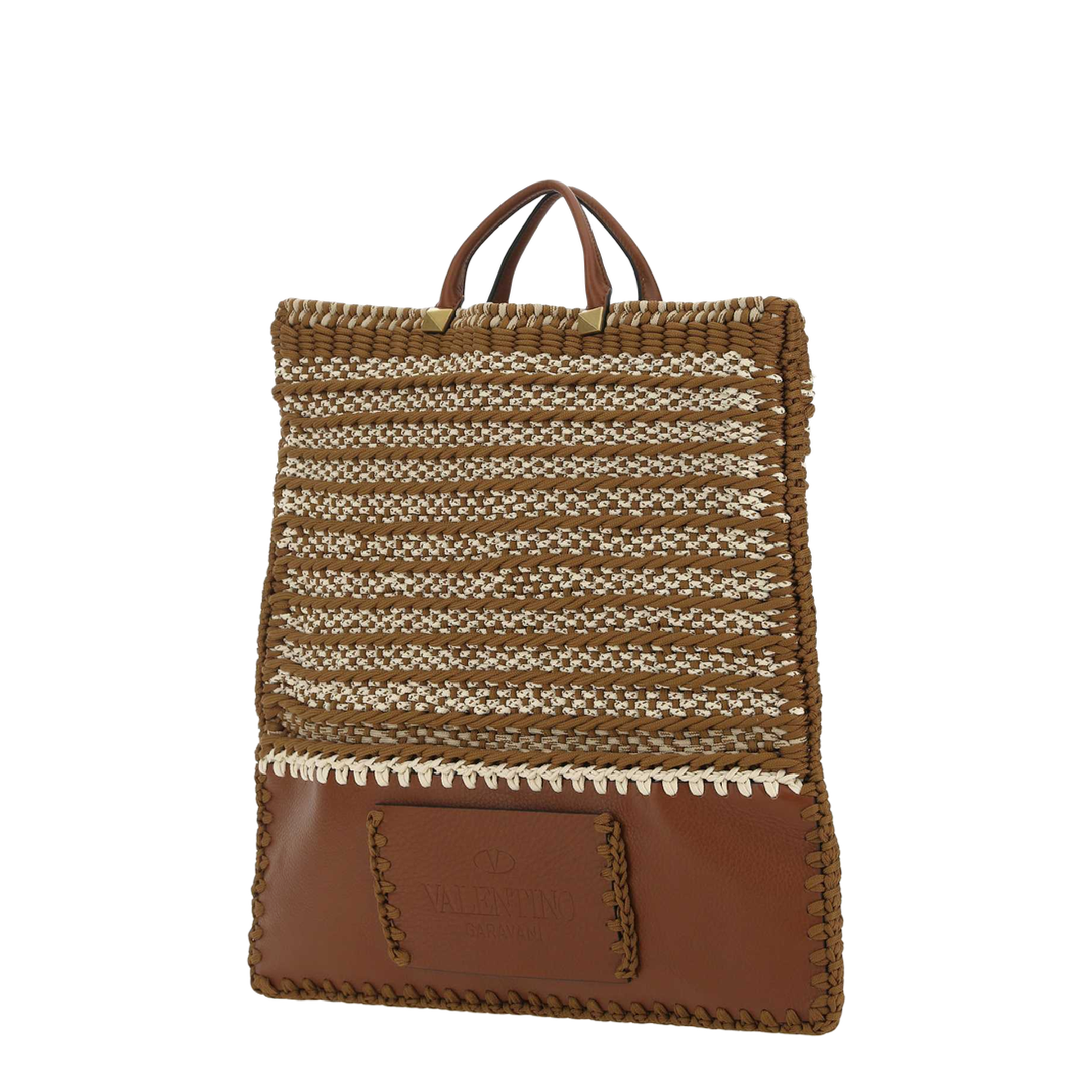 Multicolor Crochet And Leather Shopping Bag