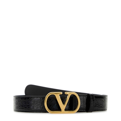 Black Leather Vlogo Belt