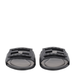 Black Leather Baguette Slides