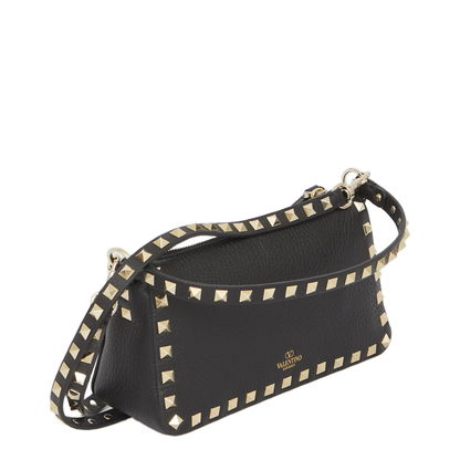 Rockstud Small Grainy Calfskin Crossbody Bag - Black