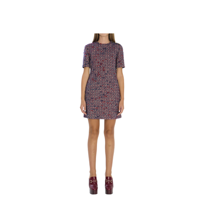 Wool Bouclé Dress in Red and Blue