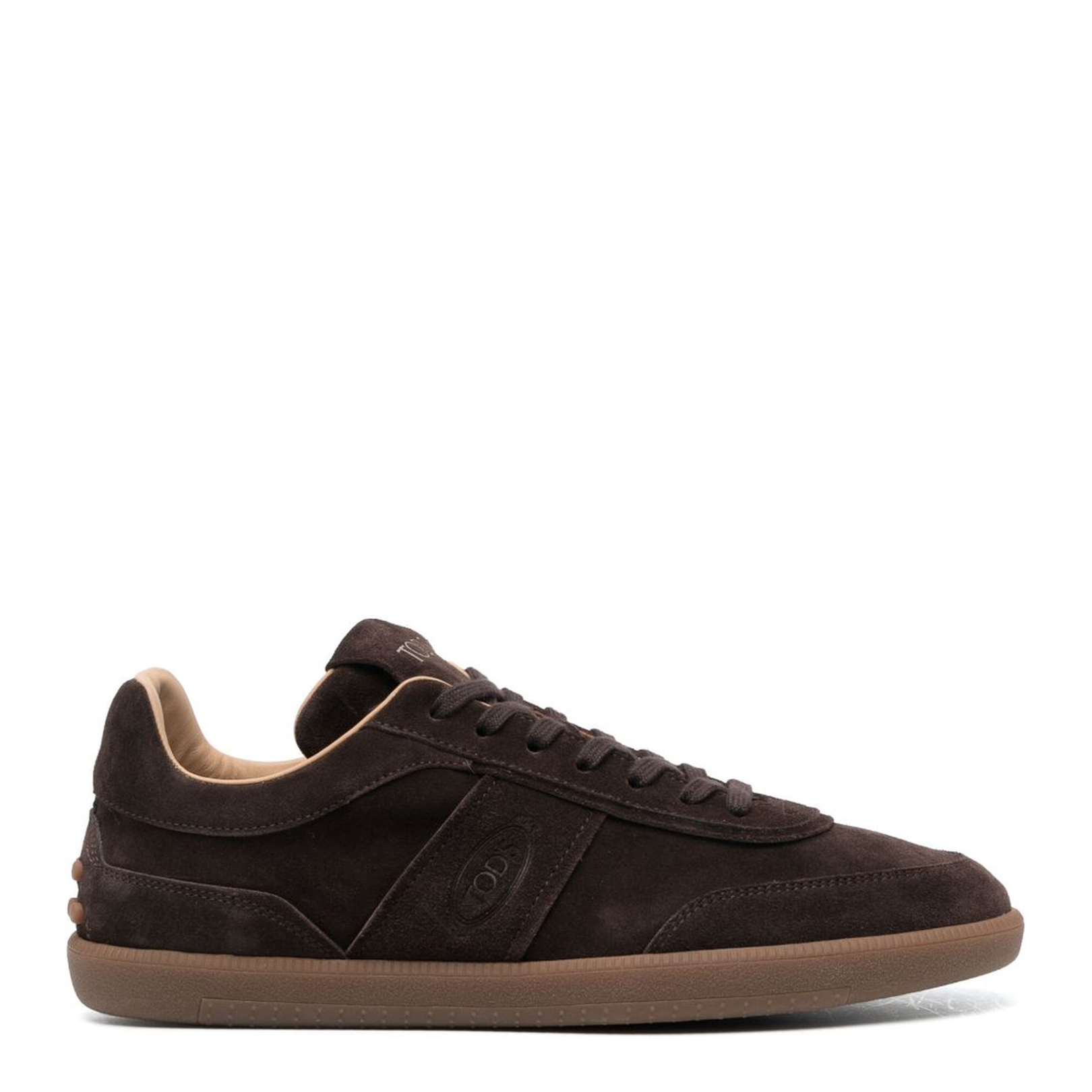 Brown Calf Suede Logo-Print Tongue Round Toe Front Lace-Up Fastening Flat Rubber Sole