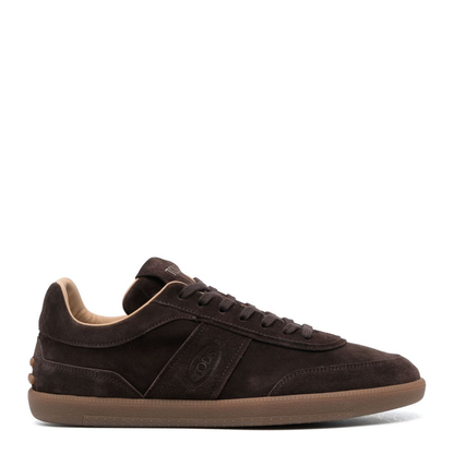 Brown Calf Suede Logo-Print Tongue Round Toe Front Lace-Up Fastening Flat Rubber Sole