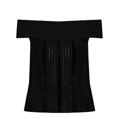 Off Shoulder Glitter Knited Top Black