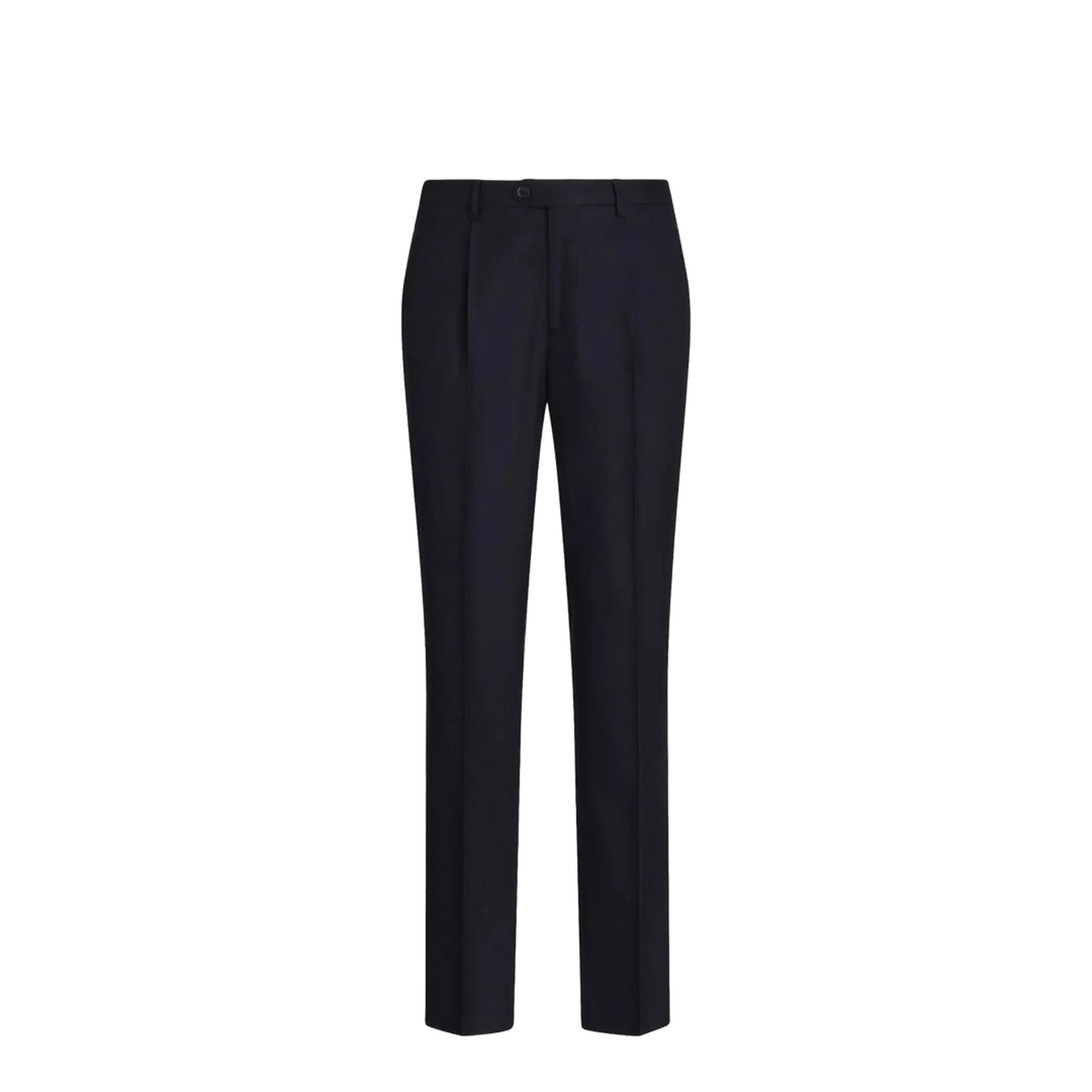 Navy Blue Wool Pleat Trousers