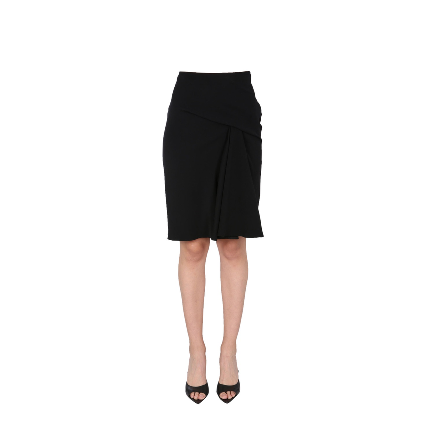 Chic Midi Skirt With Side Zip Closure In Black