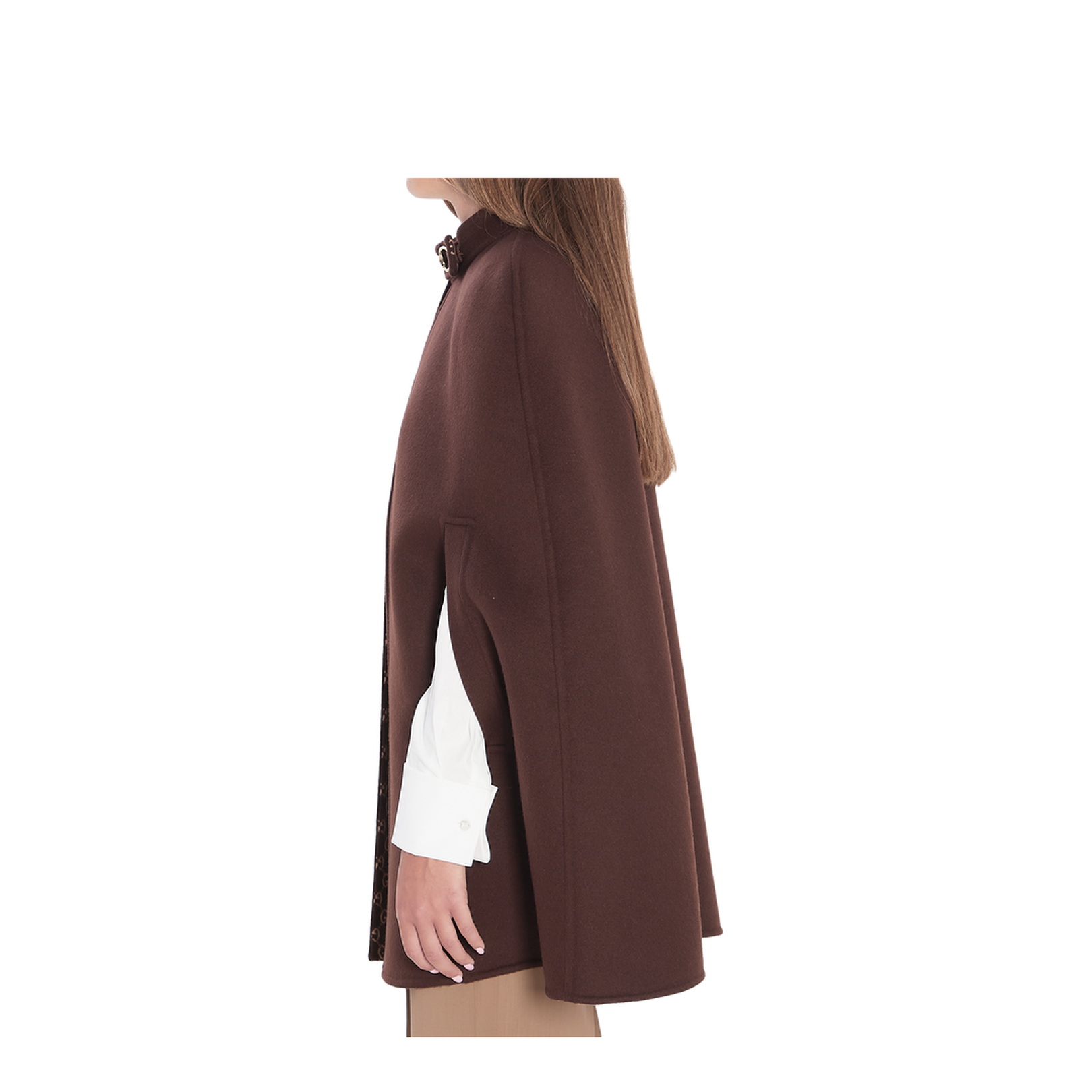 Silk Wool Cape with Horsebit in Brown