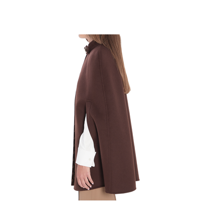 Silk Wool Cape with Horsebit in Brown