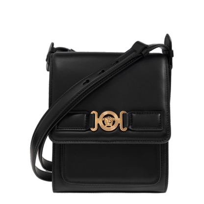Black Leather Medusa Biggie Crossbody Bag