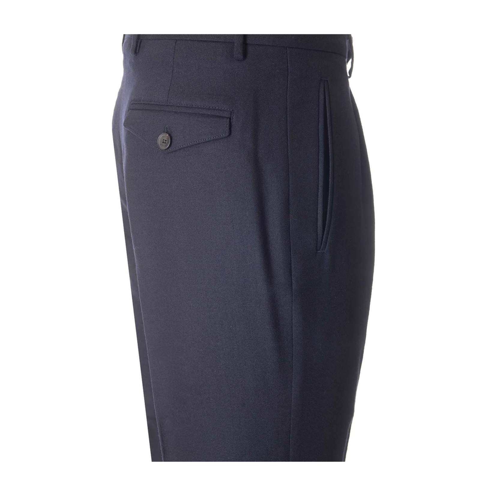 Navy Blue Wool Pleat Trousers
