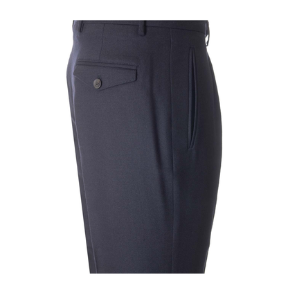 Navy Blue Wool Pleat Trousers