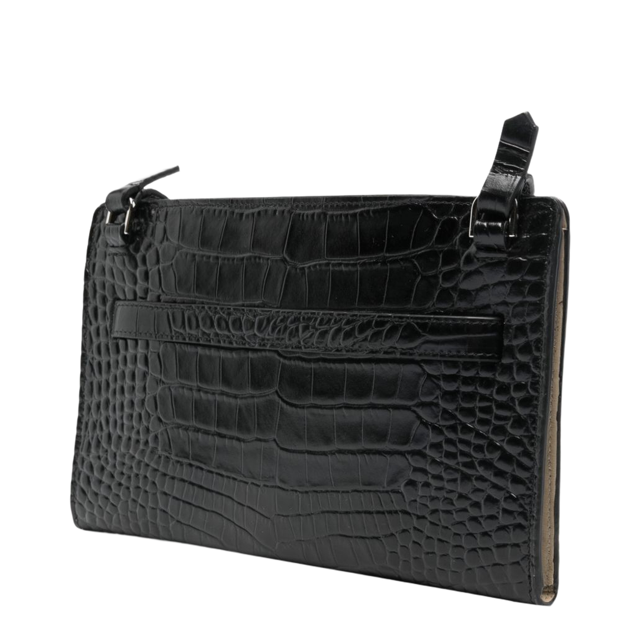 Croco-Embossed Leather Mini Crossbody Bag - Black