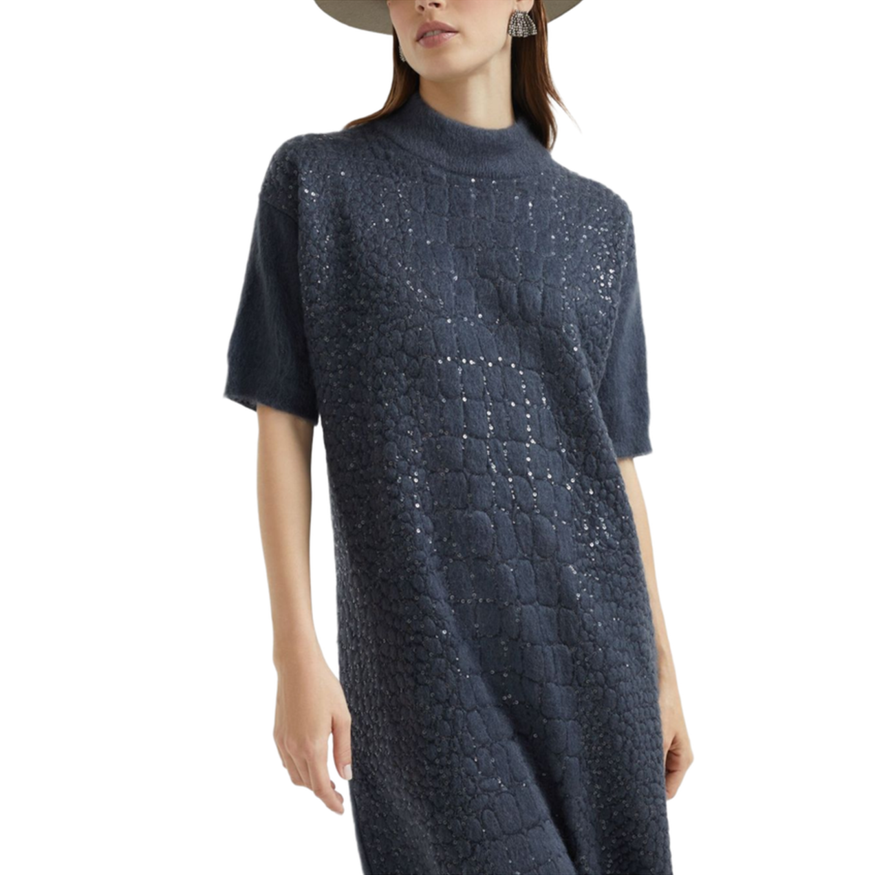 Dress with Dazzling Croc Motif in Navy Blue