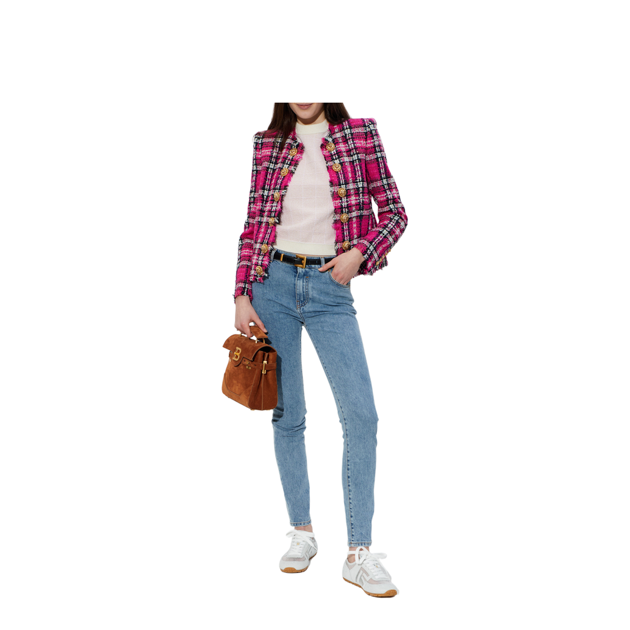 Glitter Plaid Tweed Cropped Jacket